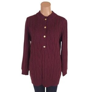 Vintage 80s/90s Celine Paris 1/2 Crest Button Sweater Size 42 M Burgundy